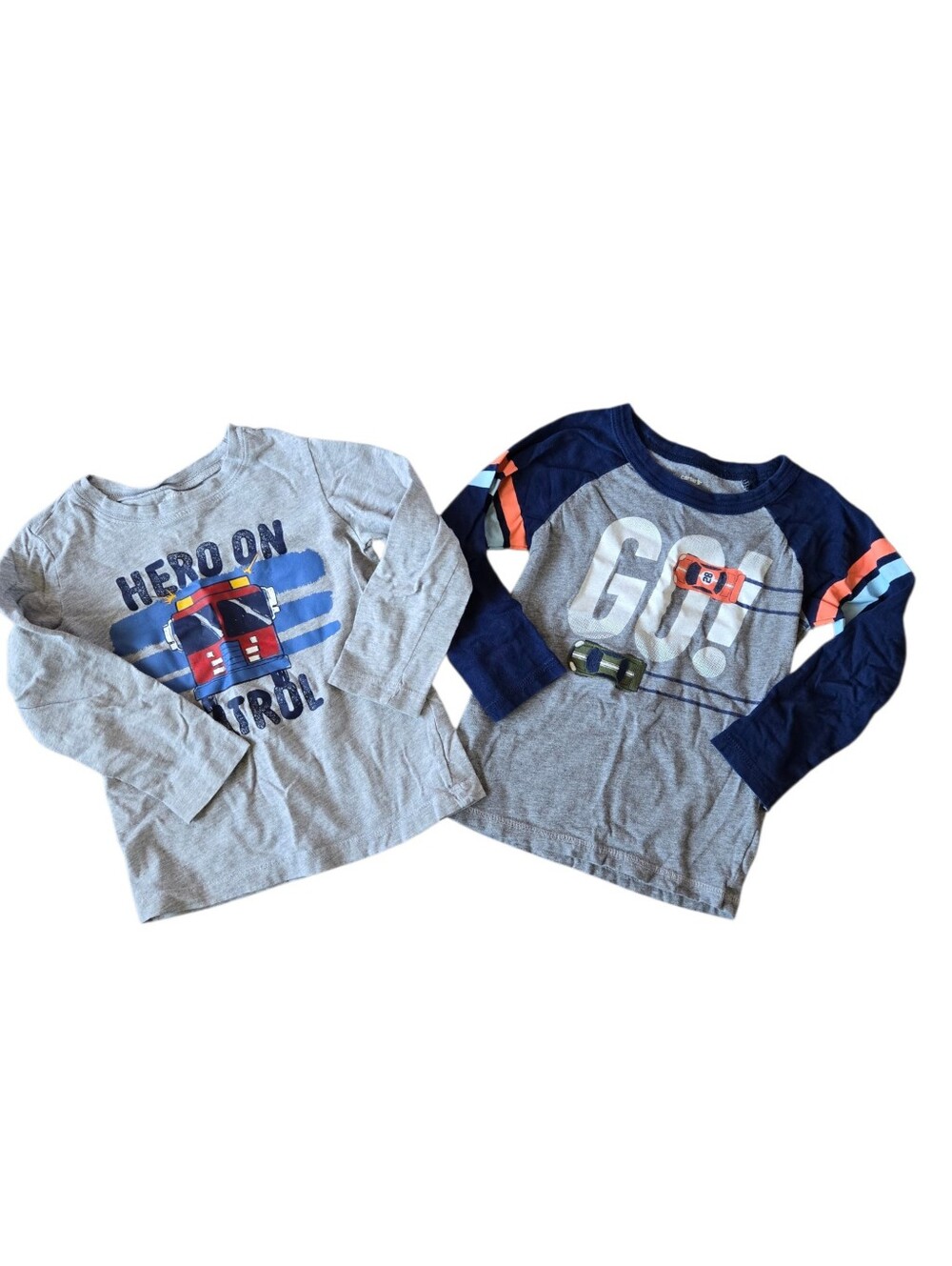 Kids' Gray & Navy Long-Sleeve Graphic Tee - 'Go!' & Fire Truck Designs